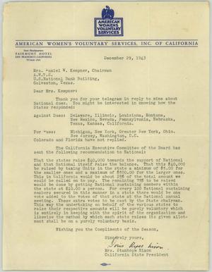 Primary view of object titled '[Letter from Mrs. Nixon to Mrs. Kempner, December 29, 1943]'.