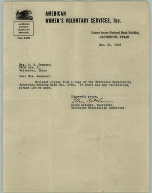 Primary view of object titled '[Letter from Ms. Ketchum to Mrs. Kempner, December 21, 1945]'.