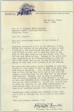 Primary view of object titled '[Letter from Mrs. Smith to Mrs. Kempner, July 5, 1945]'.