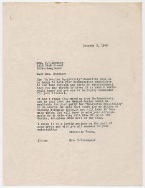 Primary view of object titled '[Letter from Mrs. Kempner to Mrs. Hoecker, October 3, 1945]'.