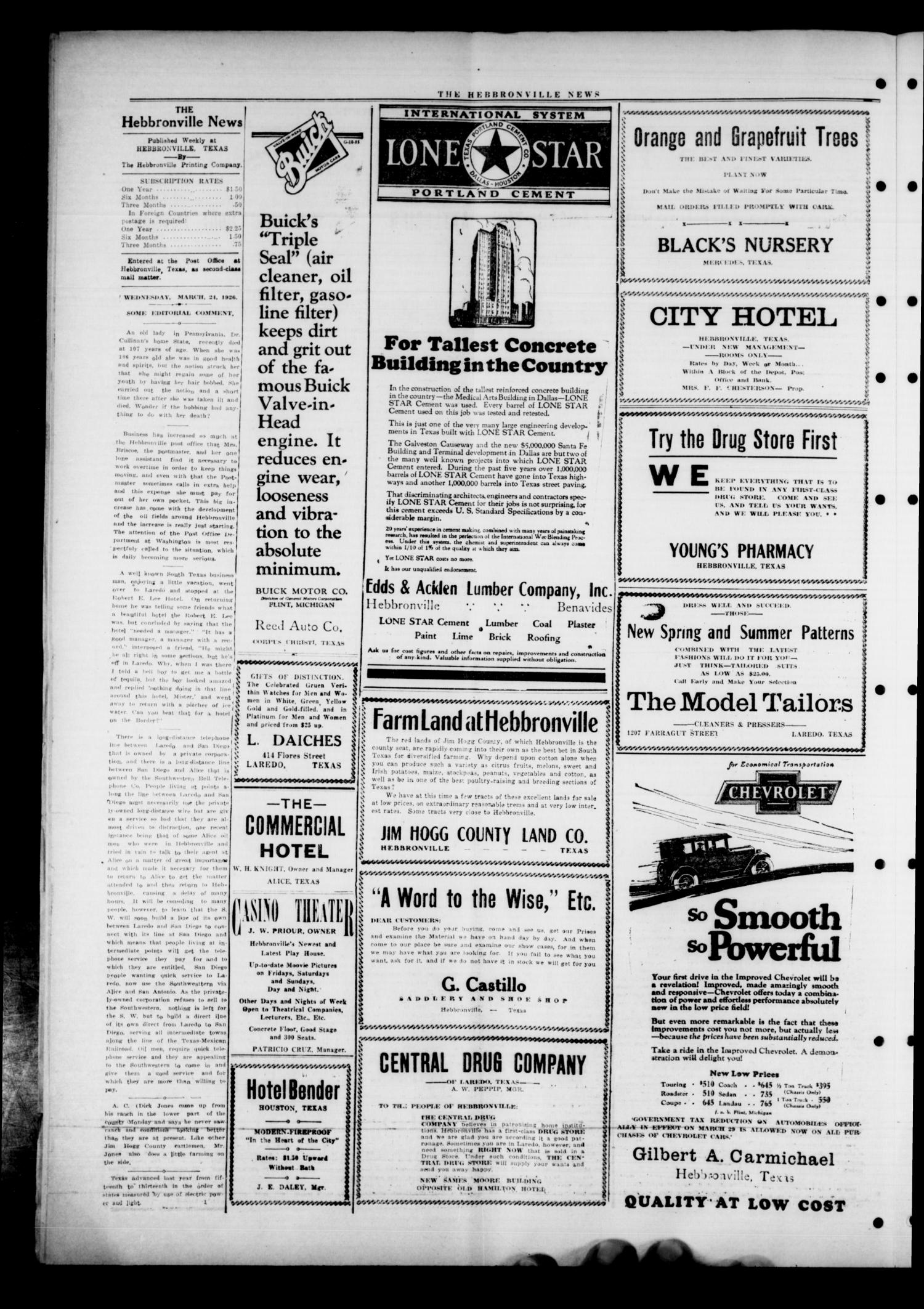 The Hebbronville News. (Hebbronville, Tex.), Vol. 2, No. 13, Ed. 1 Wednesday, March 24, 1926
                                                
                                                    [Sequence #]: 2 of 4
                                                