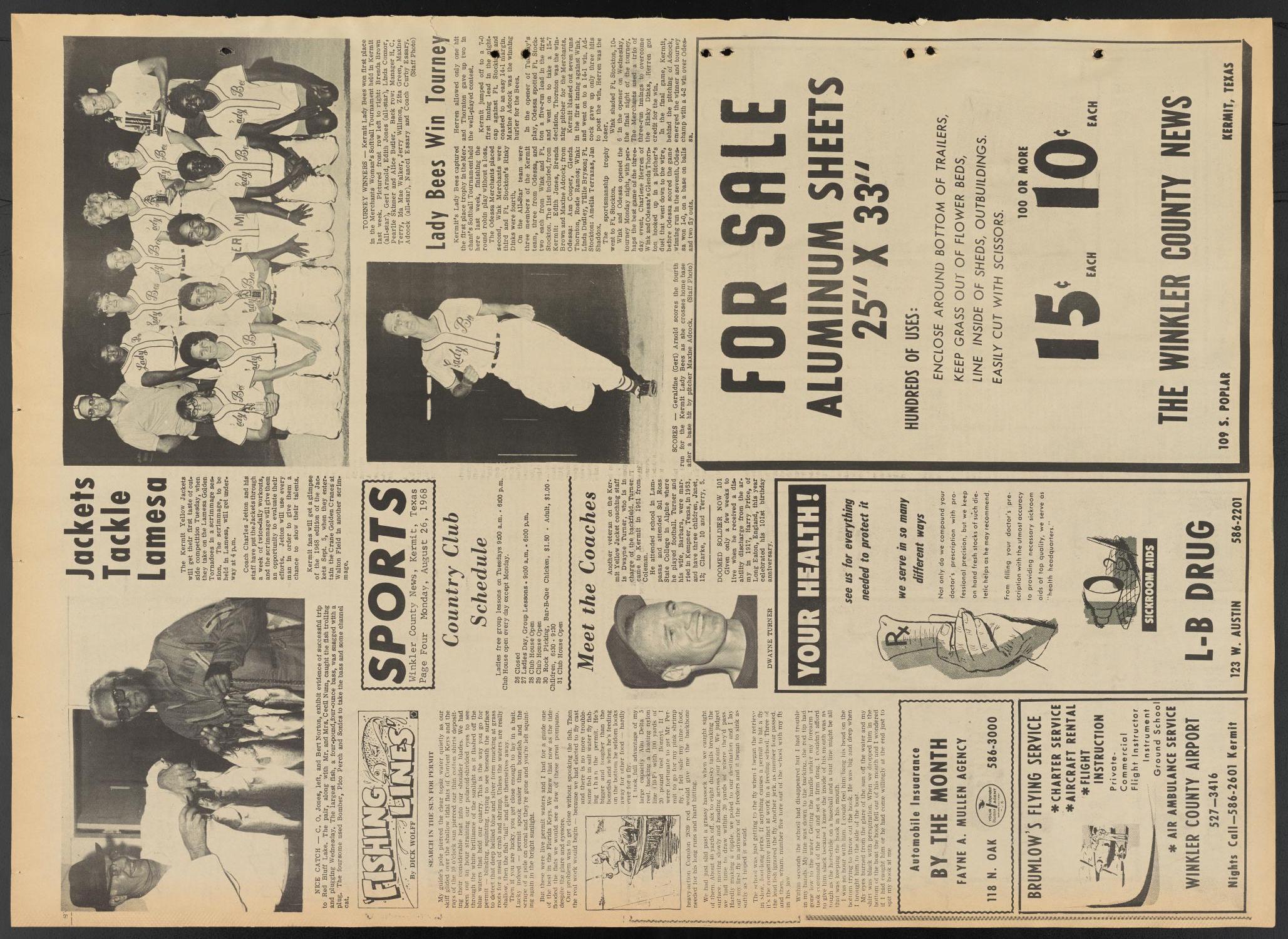 The Winkler County News (Kermit, Tex.), Vol. 32, No. 46, Ed. 1 Monday, August 26, 1968
                                                
                                                    [Sequence #]: 4 of 8
                                                