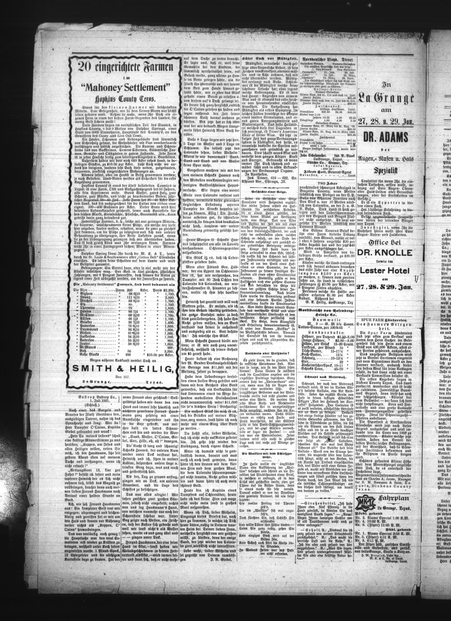 La Grange Deutsche Zeitung. (La Grange, Tex.), Vol. 19, No. 23, Ed. 1 Thursday, January 21, 1909
                                                
                                                    [Sequence #]: 8 of 8
                                                