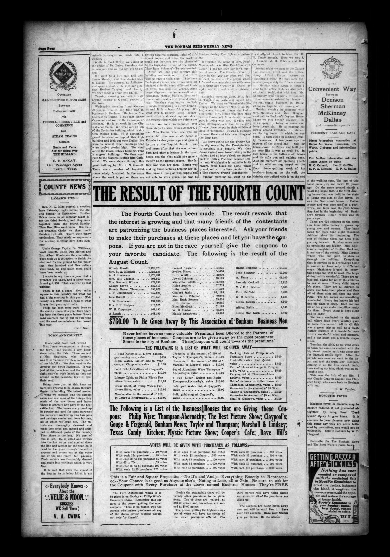 The Bonham News (Bonham, Tex.), Vol. 49, No. 49, Ed. 1 Friday, October 9, 1914
                                                
                                                    [Sequence #]: 4 of 6
                                                