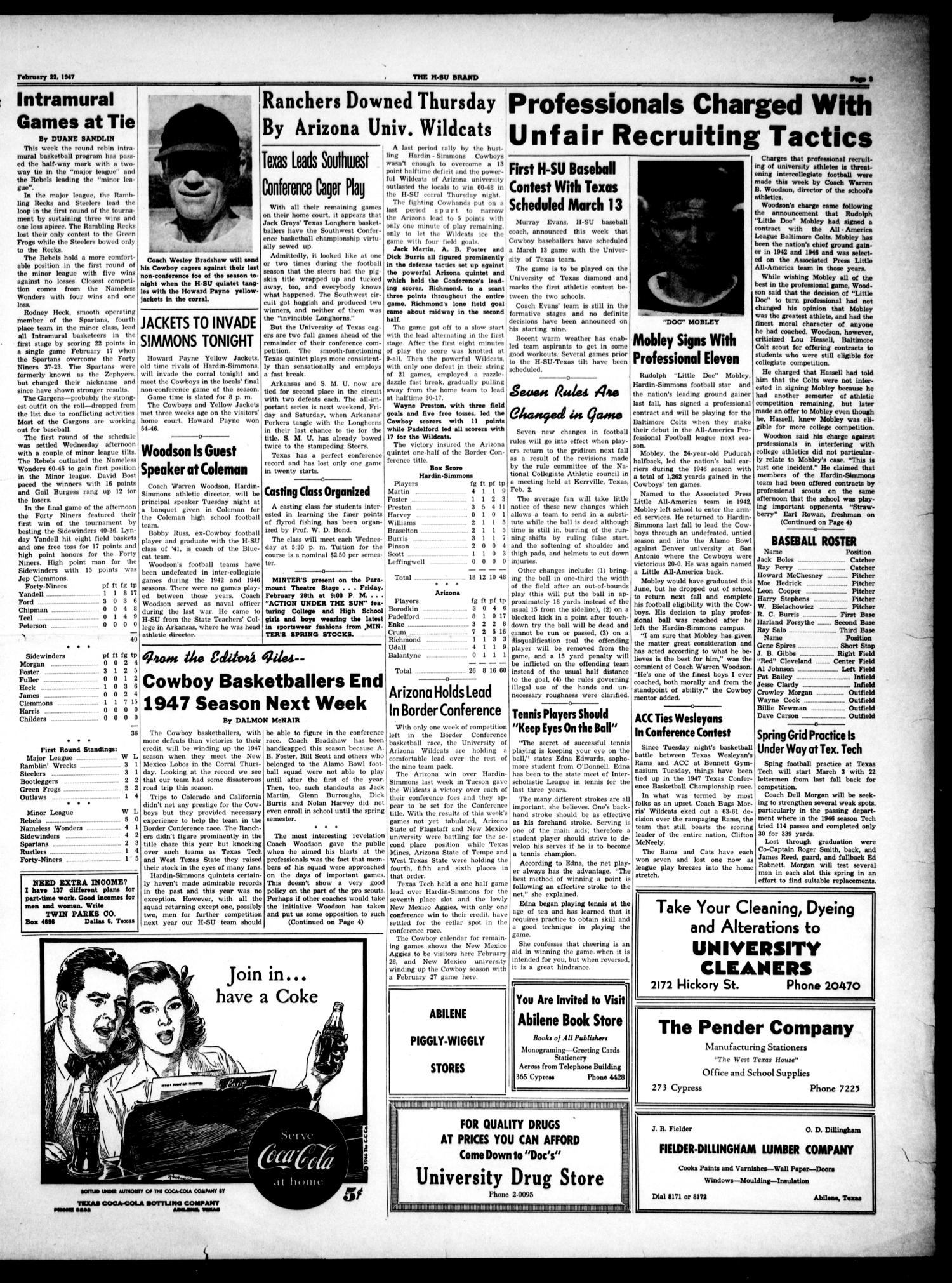 The H-SU Brand (Abilene, Tex.), Vol. 31, No. 16, Ed. 1, Saturday, February 22, 1947
                                                
                                                    [Sequence #]: 3 of 4
                                                