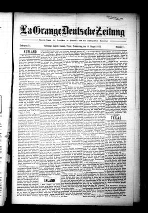Primary view of object titled 'La Grange Deutsche Zeitung (La Grange, Tex.), Vol. 34, No. 1, Ed. 1 Thursday, August 16, 1923'.