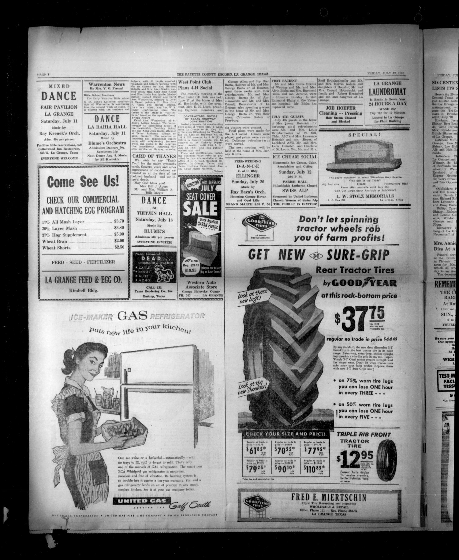 The Fayette County Record (La Grange, Tex.), Vol. 37, No. 72, Ed. 1 Friday, July 10, 1959
                                                
                                                    [Sequence #]: 4 of 6
                                                