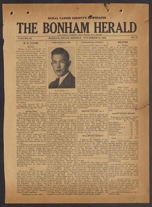 Primary view of object titled 'The Bonham Herald (Bonham, Tex.), Vol. 9, No. 25, Ed. 1 Monday, November 25, 1935'.