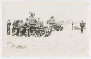 Primary view of object titled '[Postcard of National Guardsmen Working with Tanks]'.