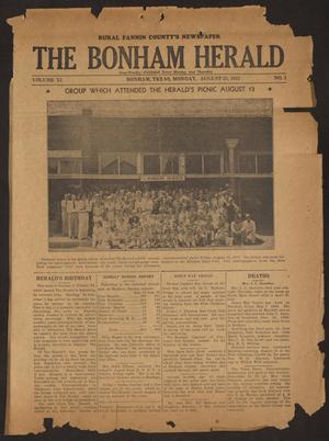 Primary view of object titled 'The Bonham Herald (Bonham, Tex.), Vol. 11, No. 1, Ed. 1 Monday, August 23, 1937'.