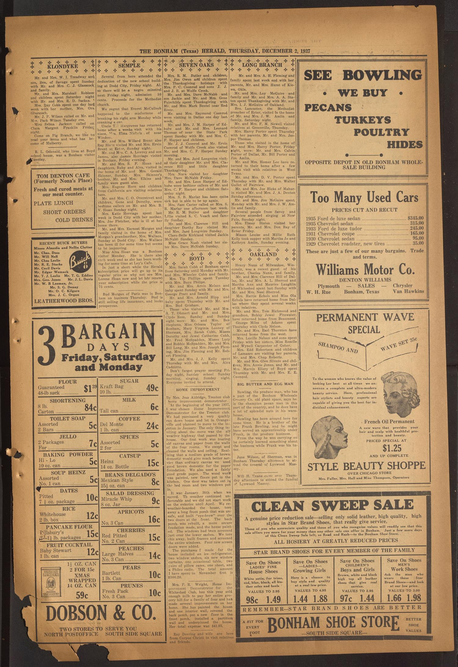 The Bonham Herald (Bonham, Tex.), Vol. 11, No. 30, Ed. 1 Thursday, December 2, 1937
                                                
                                                    [Sequence #]: 7 of 8
                                                