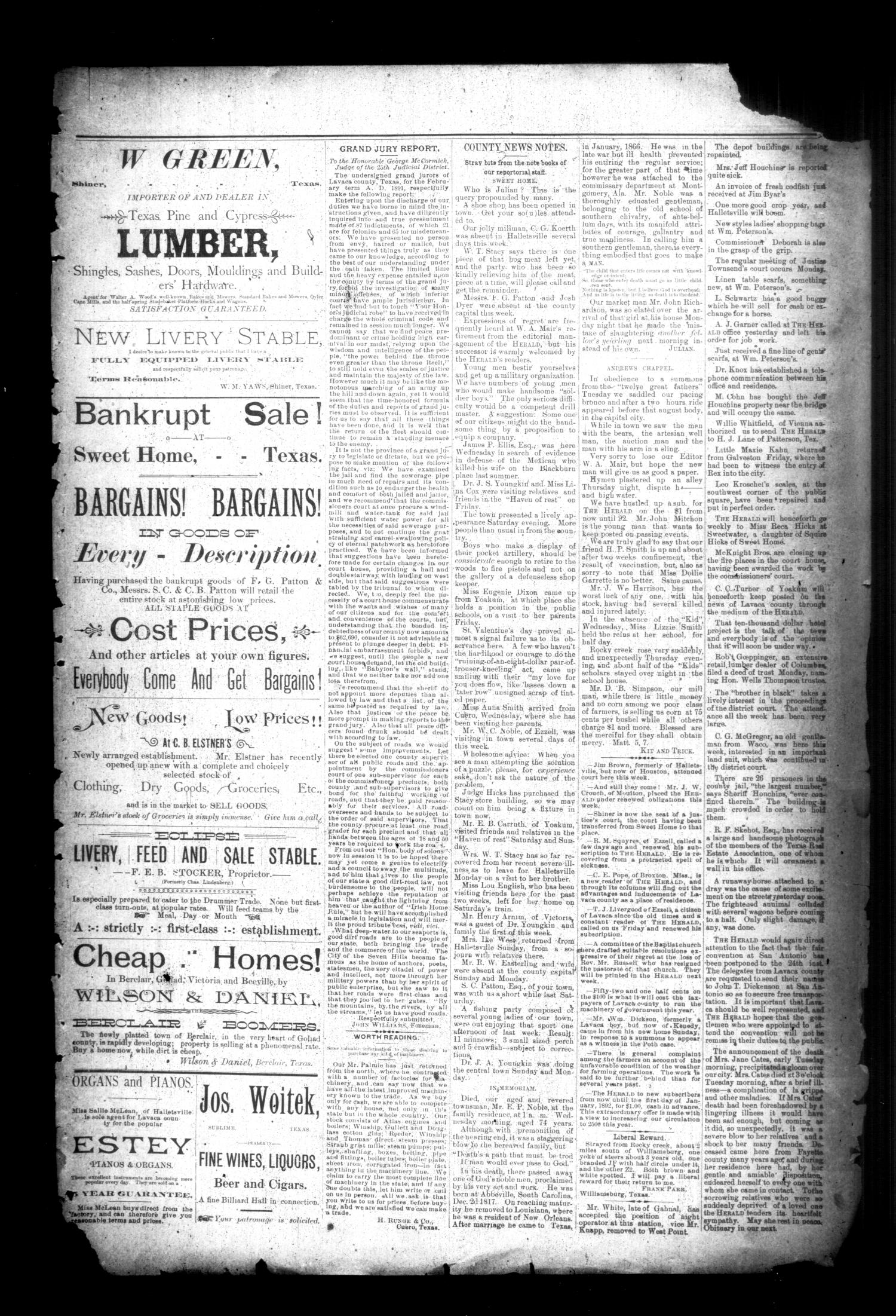 Halletsville Herald. (Hallettsville, Tex.), Vol. 20, No. 19, Ed. 1 Thursday, February 19, 1891
                                                
                                                    [Sequence #]: 5 of 8
                                                