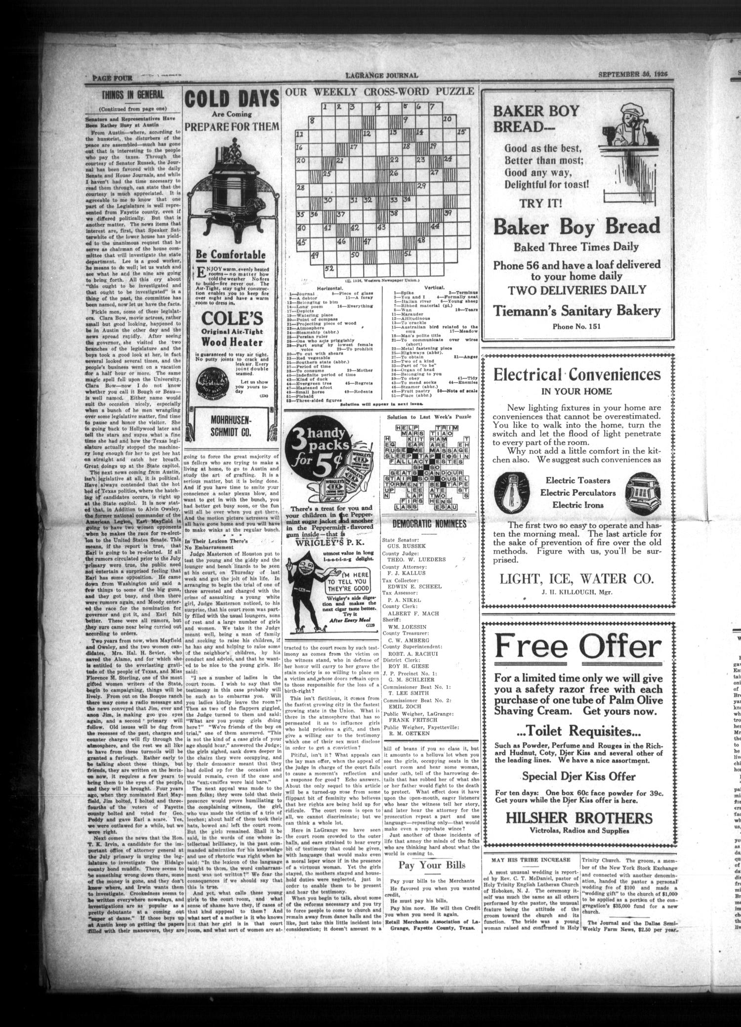 La Grange Journal (La Grange, Tex.), Vol. 47, No. 39, Ed. 1 Thursday, September 30, 1926
                                                
                                                    [Sequence #]: 4 of 8
                                                