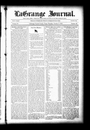 Primary view of object titled 'La Grange Journal. (La Grange, Tex.), Vol. 39, No. 40, Ed. 1 Thursday, October 3, 1918'.