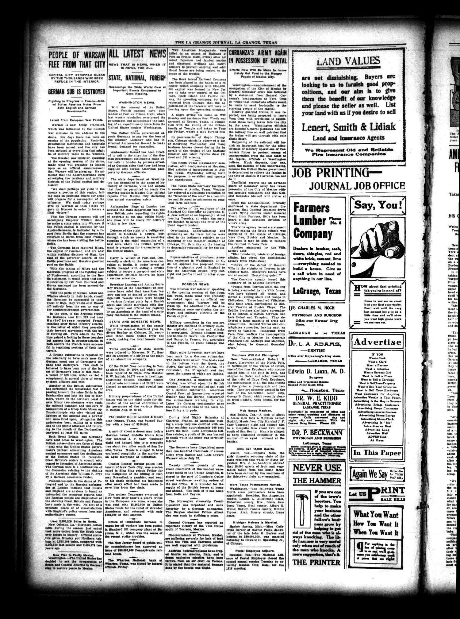 La Grange Journal. (La Grange, Tex.), Vol. 36, No. 31, Ed. 1 Thursday, August 5, 1915
                                                
                                                    [Sequence #]: 2 of 8
                                                