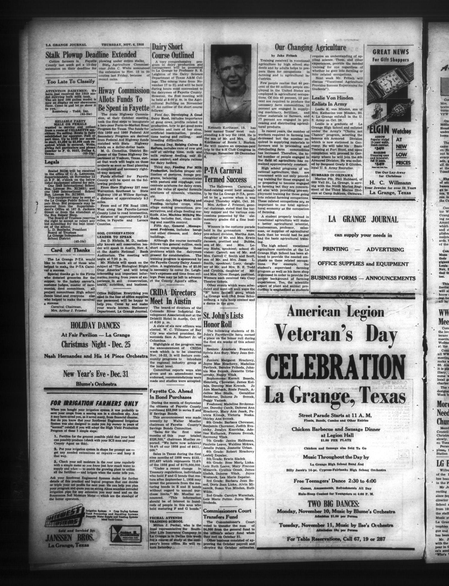 The La Grange Journal (La Grange, Tex.), Vol. 79, No. 45, Ed. 1 Thursday, November 6, 1958
                                                
                                                    [Sequence #]: 10 of 10
                                                