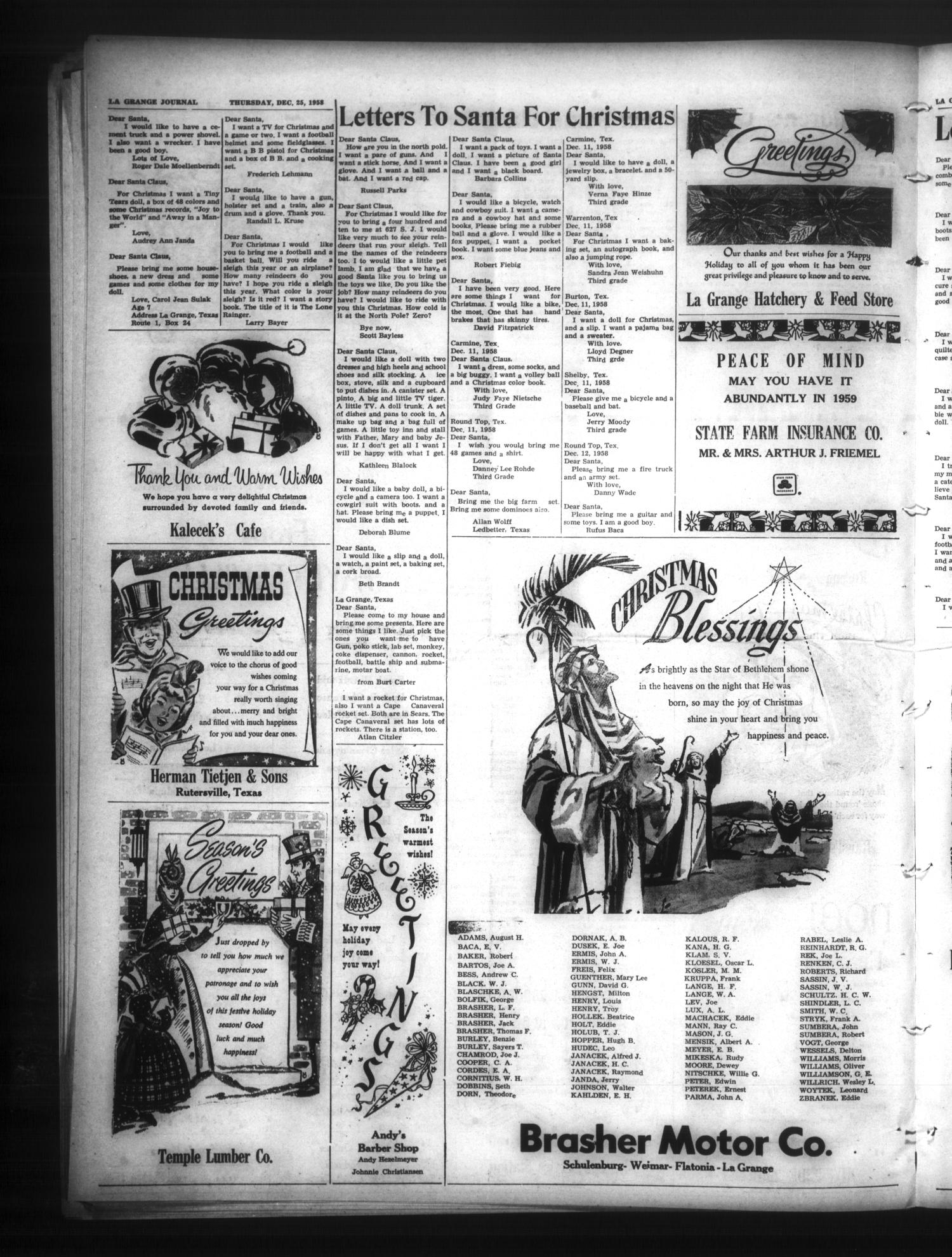 The La Grange Journal (La Grange, Tex.), Vol. 79, No. 52, Ed. 1 Thursday, December 25, 1958
                                                
                                                    [Sequence #]: 12 of 16
                                                