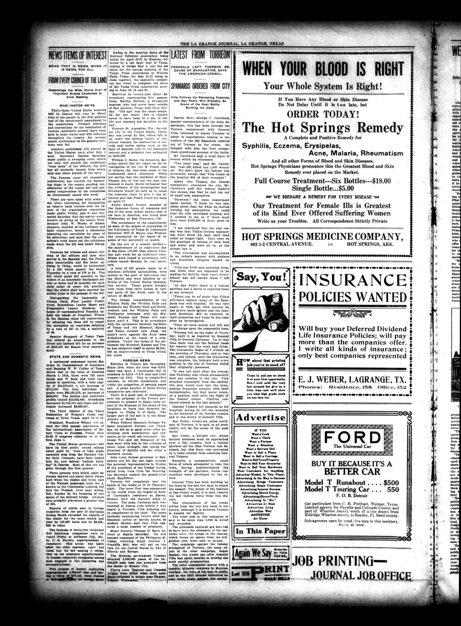 La Grange Journal. (La Grange, Tex.), Vol. 35, No. 15, Ed. 1 Thursday, April 9, 1914
                                                
                                                    [Sequence #]: 2 of 8
                                                