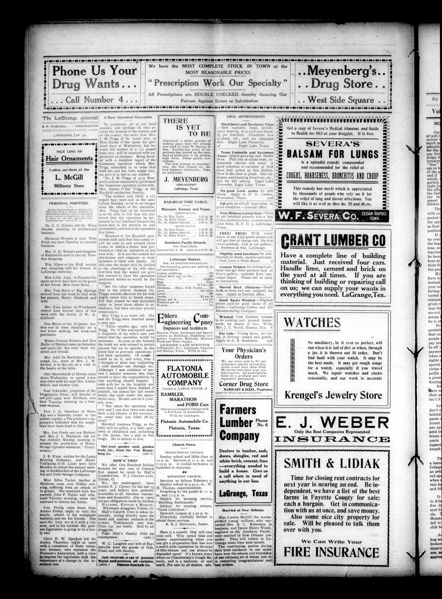 La Grange Journal. (La Grange, Tex.), Vol. 34, No. 5, Ed. 1 Thursday, January 30, 1913
                                                
                                                    [Sequence #]: 8 of 8
                                                