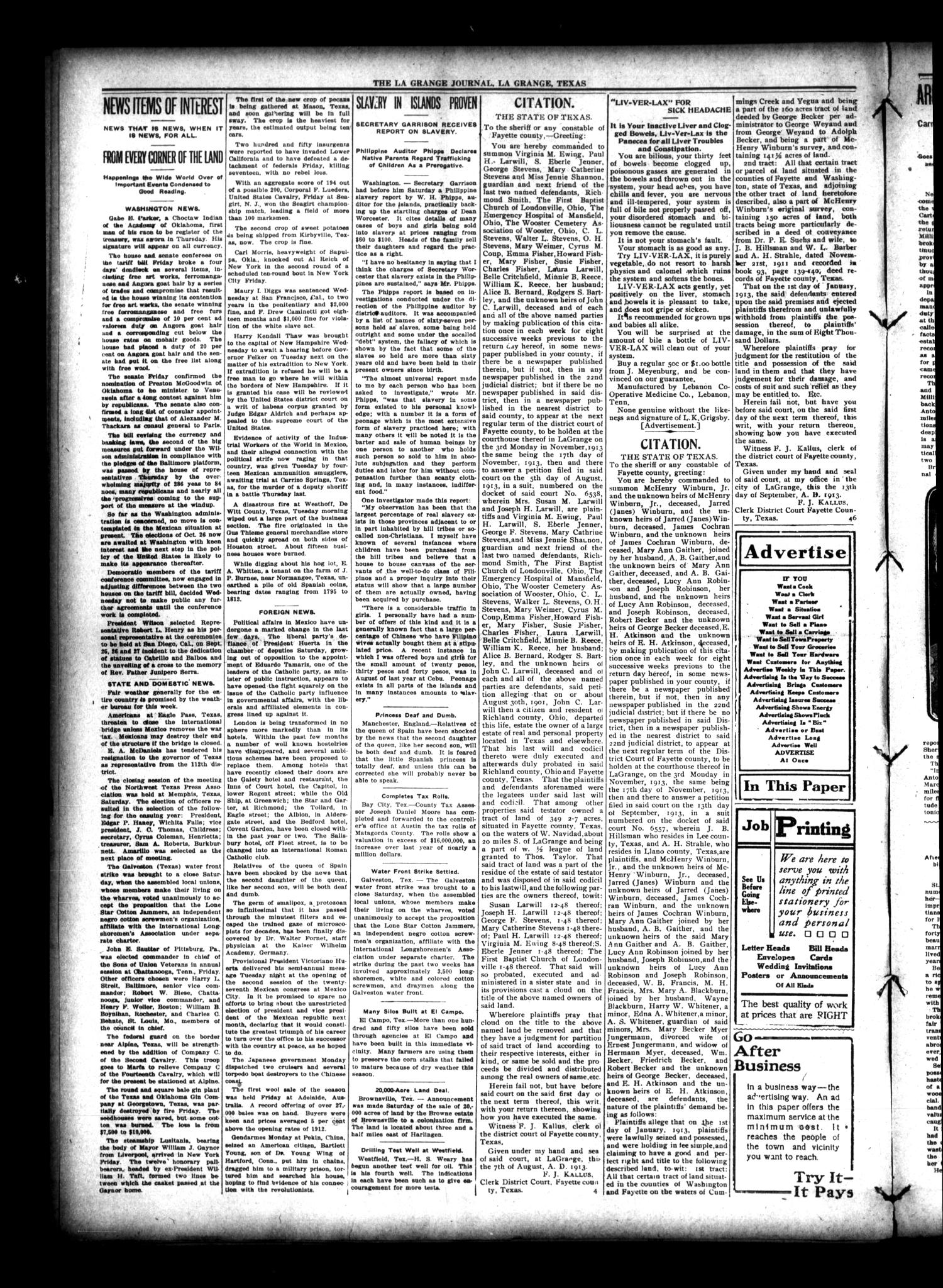 La Grange Journal. (La Grange, Tex.), Vol. 34, No. 39, Ed. 1 Thursday, September 25, 1913
                                                
                                                    [Sequence #]: 2 of 8
                                                